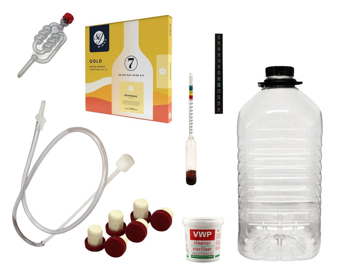 Almost Off Grid 6 bottle Chardonnay Gold White Wine Making Kit including ingredients and equipment - Almost Off Grid