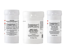 Load image into Gallery viewer, Winemaker's Set of 3 Yeast plus Nutrient (100g), Pectolase (30g) and Campden Tablets (100) - Almost Off Grid