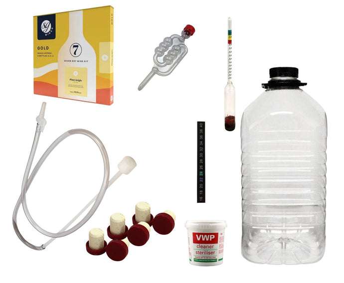 Almost Off Grid 6 bottle Pinot Grigio Gold White Wine Making Kit including ingredients and equipment - Almost Off Grid