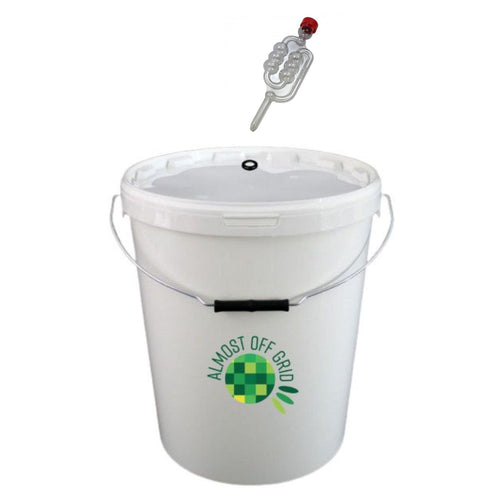 Almost Off Grid 25 litre Brewing Bucket with bored lid and Fermentation Airlock - Almost Off Grid