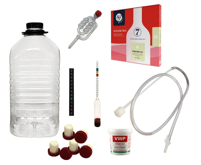 Almost Off Grid 6 bottle Elderflower Country winemaking kit including ingredients and equipment - Almost Off Grid