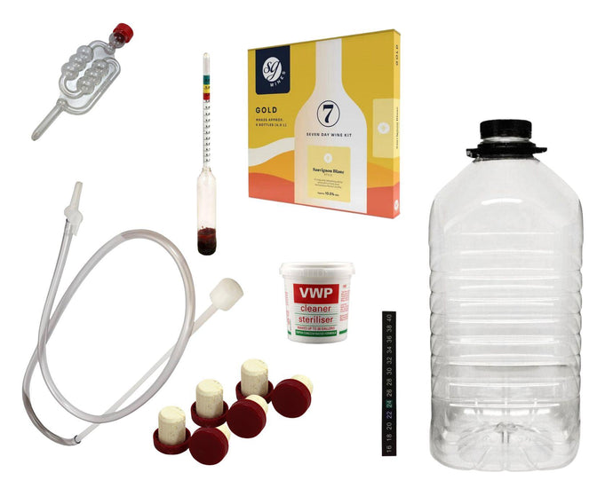 Almost Off Grid 6 bottle Sauvignon Blanc Gold White Wine Making Kit including ingredients and equipment - Almost Off Grid