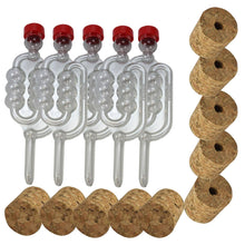 Load image into Gallery viewer, 5x Fermentation Bubbler Airlocks, 5 Bored Cork Bungs, 5 Solid Cork Bungs - Almost Off Grid