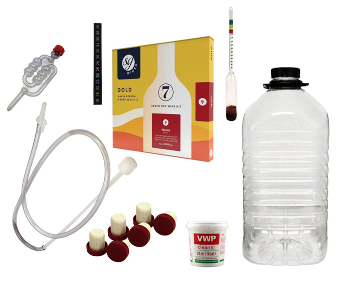 Almost Off Grid 6 bottle Merlot Gold Wine Making Kit including ingredients and equipment - Almost Off Grid