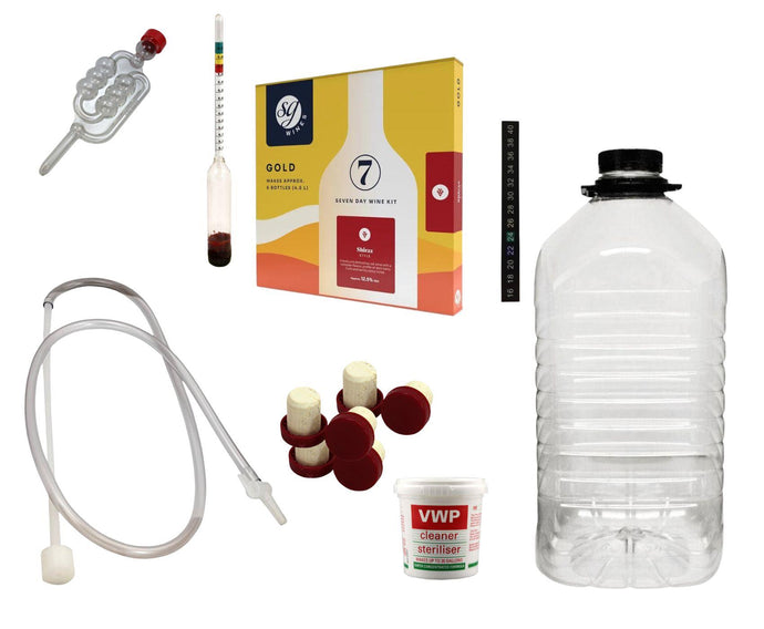 Almost Off Grid 6 bottle Shiraz Gold Red Wine Making Kit including ingredients and equipment - Almost Off Grid