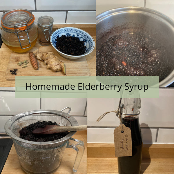 Homemade Elderberry Syrup Recipe with Ginger, Turmeric and Raw Honey