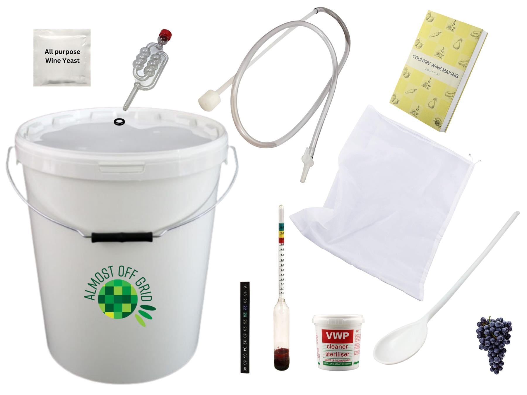 Almost Off Grid 25 Litre Wine From Garden Grapes Starter Kit with Coun