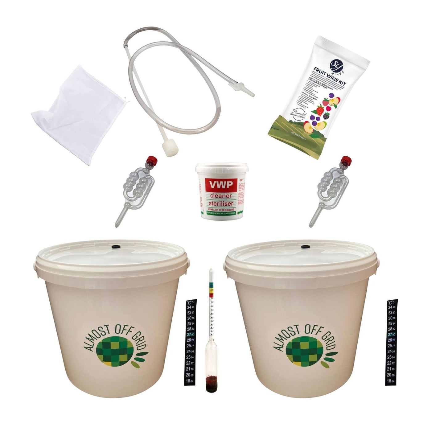 Fruit Wine Beginner Standard Starter Kit with 2 5l buckets & hydrometer