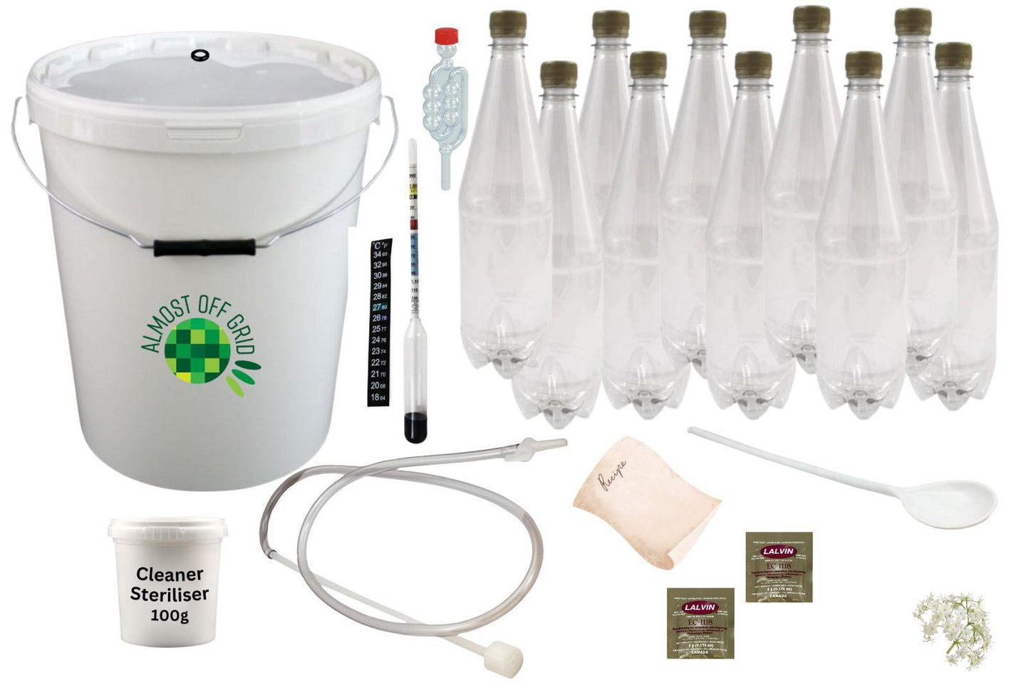 ALMOST OFF GRID Deluxe Sparkling Elderflower Champagne Starter Kit (with bottles) - Almost Off Grid