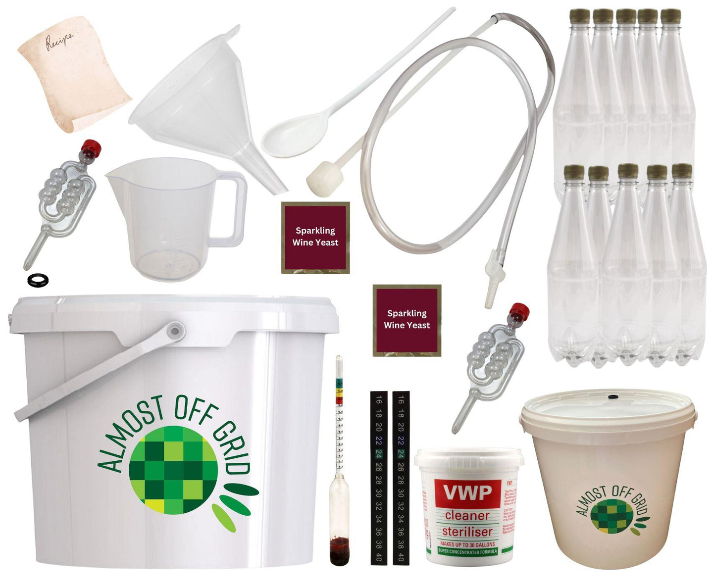 Almost Off Grid 10 litre Elderflower Champagne Kit with bottles - Almost Off Grid
