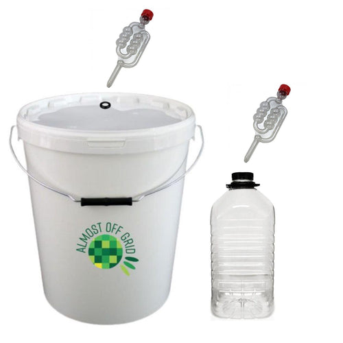 Almost Off Grid 25 litre Homebrew Bucket with PET Demijohn and 2 Airlocks - Almost Off Grid