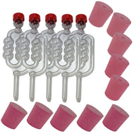5x Fermentation Bubbler Airlocks, 5 Bored Rubber Bungs and 5 Solid Bungs - Almost Off Grid